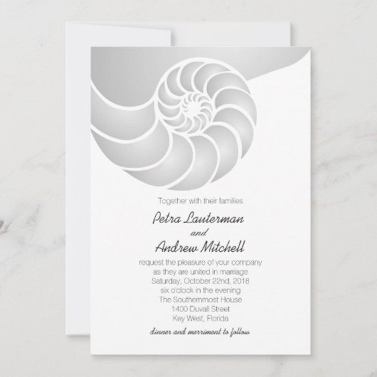 Silver Nautilus Shell Beach Wedding Kaart (Voorkant)