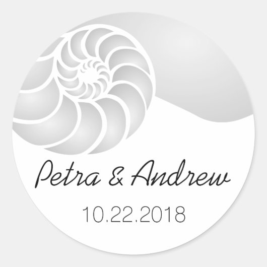 Silver Nautilus Shell Beach Wedding Ronde Sticker (Voorkant)