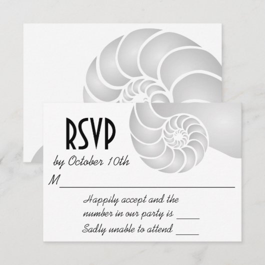 Silver Nautilus Shell Beach Wedding RSVP Kaartje (Voorkant / Achterkant)