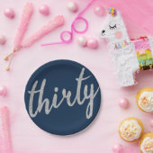 Silver Navy 30 Verjaardagsfeestje Glitter "Dertig" Papieren Bordje (Feest)