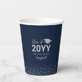 Silver & Navy blauw Confetti Graduation Party Papieren Bekers (Achterkant)