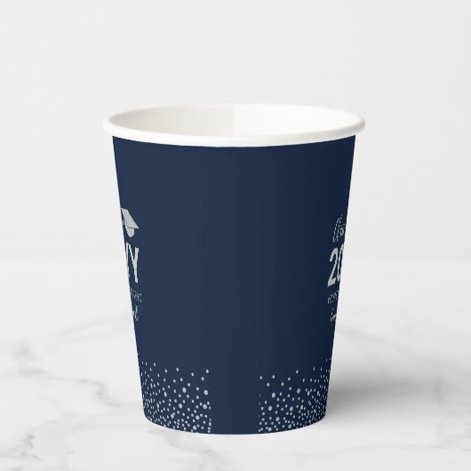 Silver & Navy blauw Confetti Graduation Party Papieren Bekers (Links)