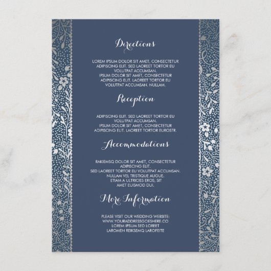 Silver Navy Bloemen Trouwdetails - Informatie Informatiekaartje (Voorkant)