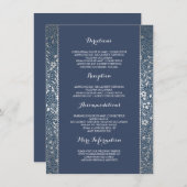 Silver Navy Bloemen Trouwdetails - Informatie Informatiekaartje (Voorkant / Achterkant)