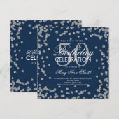 Silver Navy Blue 50th Birthday Glitter Confetti Kaart (Voorkant / Achterkant)
