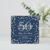 Silver Navy Blue 50th Birthday Glitter Confetti Kaart (Staand voorkant)