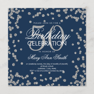 Silver Navy Blue 50th Birthday Glitter Confetti Kaart
