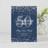 Silver Navy Blue 50th Birthday Glitter Confetti Kaart (Staand voorkant)