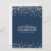 Silver Navy Blue 50th Birthday Glitter Confetti Kaart (Achterkant)