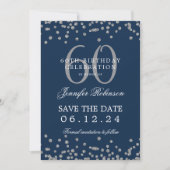 Silver Navy Blue 60th Birthday Save Date Confetti Kaart (Voorkant)