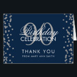 Silver Navy Blue 90th Birthday Hartelijk dank Glit<br><div class="desc">Elegant 90th Birthday Party Silver Faux Glitter Confetti Navy Blue sjabloon. Eenvoudig te gebruiken en eenvoudig aan te passen. Bestel vandaag nog!</div>