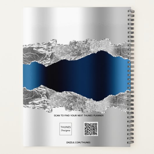 Silver navy blue agate marble name elegant 2023 planner (Achterkant)