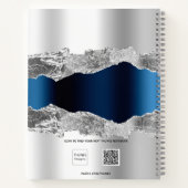 Silver navy blue agate marble name script elegant notitieboek (Achterkant)
