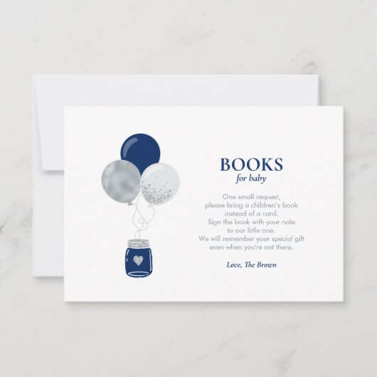 Silver Navy Blue Books voor Baby, Boek Aanvraag Ka Bedankkaart (Voorkant)