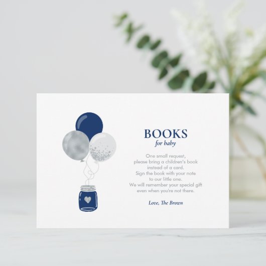 Silver Navy Blue Books voor Baby, Boek Aanvraag Ka Bedankkaart (Staand voorkant)