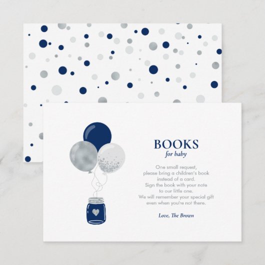 Silver Navy Blue Books voor Baby, Boek Aanvraag Ka Bedankkaart (Voorkant / Achterkant)