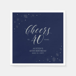 Silver & Navy Blue Cheers 40e verjaardagsfeest Servet