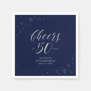 Silver & Navy Blue Cheers 50ste verjaardagsfeestje Servet
