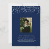 Silver & Navy Blue Confetti foto Afstuderen Aankondiging (Achterkant)