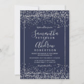 Silver navy blue confetti typografie bruiloft kaart (Voorkant)