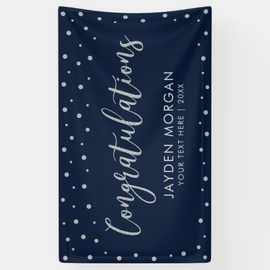 Silver & Navy Blue | Evenement gefeliciteerd Spandoek (Verticaal)