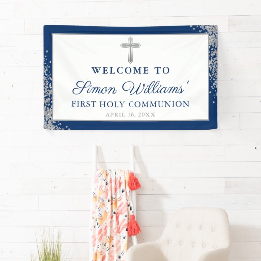 Silver Navy Blue First Heilige Commune Banner (Insitu)
