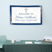 Silver Navy Blue First Heilige Commune Banner (Beurs)