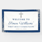 Silver Navy Blue First Heilige Commune Banner (Horizontaal)