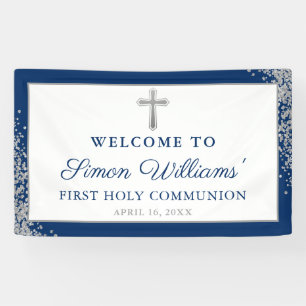 Silver Navy Blue First Heilige Commune Banner
