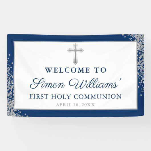 Silver Navy Blue First Heilige Commune Banner (Horizontaal)