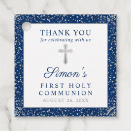 Silver Navy Blue First Heilige Communie Dank u Bedankjes Labels