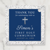Silver Navy Blue First Heilige Communie Dank u Bedankjes Labels (Achterkant)