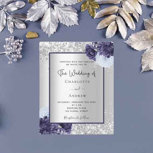 Silver navy blue floral bruiloft