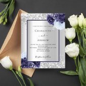 Silver navy Blue floral budget bruiloft Flyer