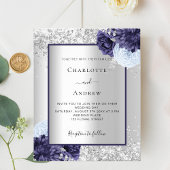 Silver navy Blue floral budget bruiloft Flyer