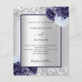 Silver navy Blue floral budget bruiloft Flyer (Voorkant)