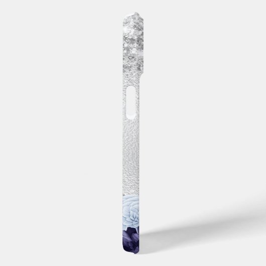 Silver navy blue florals elegant monogram Case-Mate iPhone case (Achterkant / Rechts)