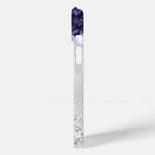 Silver navy blue florals elegant monogram Case-Mate iPhone case (Achterkant / Links)