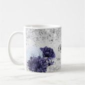 Silver navy blue florals elegant monogram koffiemok (Links)
