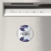 Silver navy blue florals elegant monogram magneet (Insitu (Vaatwasser))