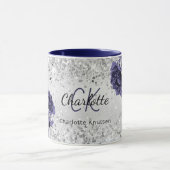 Silver navy blue florals elegant monogram mok (Midden)