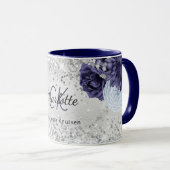 Silver navy blue florals elegant monogram mok (Voorkant rechts)