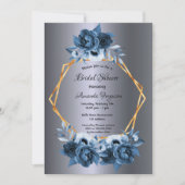Silver navy Blue florals Gold vrijgezellenfeest Kaart (Voorkant)