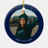 Silver & Navy Blue Foto Afstuderen Kerstcadeau Keramisch Ornament (Achterkant)