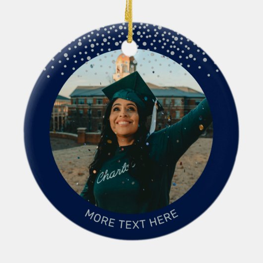 Silver & Navy Blue Foto Afstuderen Kerstcadeau Keramisch Ornament (Achterkant)