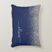 Silver Navy Blue Girly Glitter Sparkle Monogram Accent Kussen (Voorkant(Verticaal))