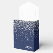 Silver Navy Blue Girly Glitter Sparkle Monogram Bedankdoosjes (Geopend)