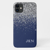 Silver Navy Blue Girly Glitter Sparkle Monogram Case-Mate iPhone Case (Achterkant)