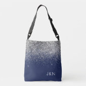 Silver Navy Blue Girly Glitter Sparkle Monogram Crossbody Tas (Achterkant)