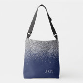 Silver Navy Blue Girly Glitter Sparkle Monogram Crossbody Tas (Voorkant)